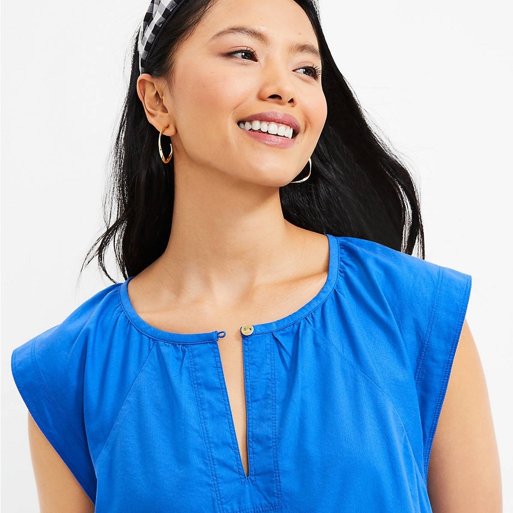 Petite Flutter Sleeve Split Neck Swing Dress - image 2